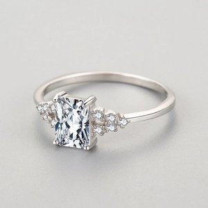 Luxurious 925 sterling silver ring featuring a large emerald cut rectangular zircon