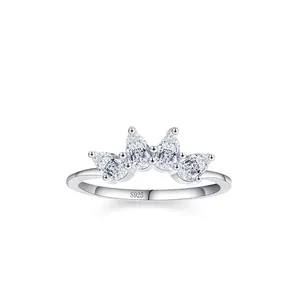 S925 Sterling Silver Crown Ring For Women Minimalist Inlaid Pear Shaped Zirconia Tiara Ring Elegant Fashion Jewelry Ring Gift