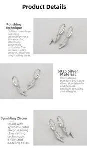 Detailed view of S925 sterling silver lightning earrings with pavé cubic zirconia