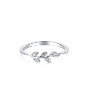 Bague en argent sterling 925 avec feuilles serties de zircons et finition polie