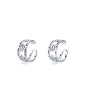 925 Sterling silver non-pierced ear cuff with hollow star design and zircon stones