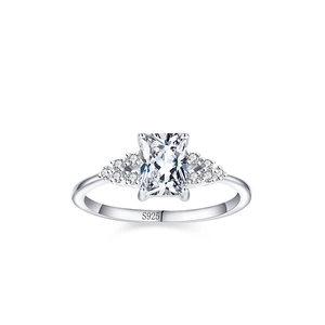 Elegant 925 sterling silver ring featuring a rectangular zircon and side stones