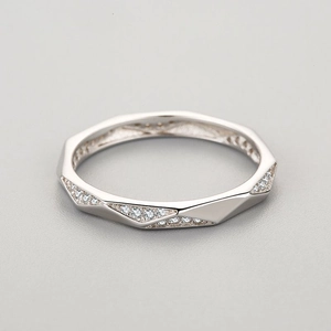 Bague minimaliste en argent sterling 925 facettée géométrique avec pavé de diamants