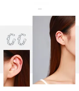 Detail of S925 sterling silver chain ear cuff with sparkling zircon micro-pave