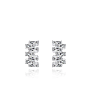 S925 sterling silver geometric half-hoop earrings with staggered baguette-cut zircons