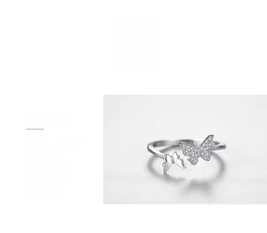 Detail of s925 silver butterfly ring showing 3-layer polishing and pavé cubic zirconia