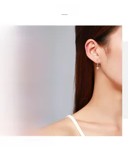 Detail of S925 silver star hoop earrings with micro-pave cubic zirconia on models