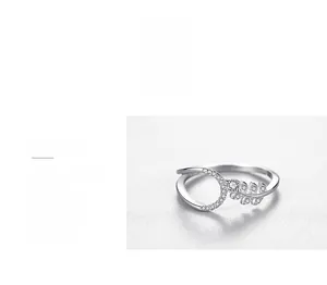 Detailed macro view of 925 sterling silver leaf ring with micro-paved sparkling crystals