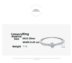 Detailed specs of S925 silver ring featuring geometric diamond and 1.1g weight