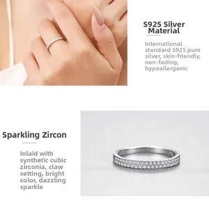 Macro detail of S925 sterling silver ring with double row cubic zirconia pave setting