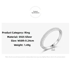 Detailed specs of S925 sterling silver eternity ring featuring 2mm band width and 1.49g weight