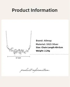 Detail view of S925 sterling silver olive leaf necklace with 3.1cm pendant dimensions