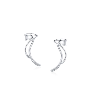 Ear cuffs in argento 925 con eleganti doppie linee curve e micro intarsio di pietre lucide