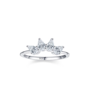 S925 sterling silver crown ring featuring teardrop cubic zirconia on a white background