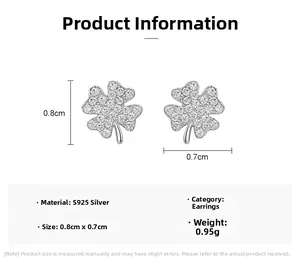 Detailed technical specifications for S925 sterling silver four-leaf clover stud earrings