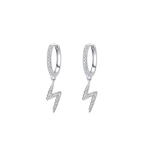 925 Sterling Silver Lightning Drop Hoop Earrings For Women White Zirconia Inlaid Fashion Geometric Dangle Jewelry Gift