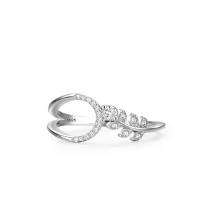 Elegant 925 Sterling Silver Leaf Ring For Women Minimalist Micro Inlaid Rhinestone Branch Design Fashion Finger Ring Jewelry