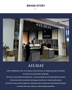 AILMAY brand story page showing premium 925 sterling silver jewelry history since 2004
