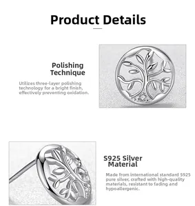 Macro view of S925 sterling silver Tree of Life earrings with tiny zircon detail