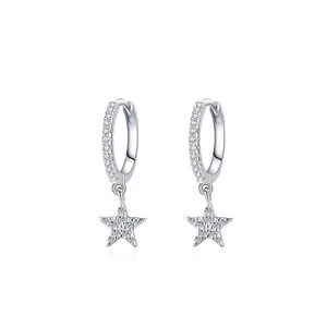 925 Sterling Silver Star Pendant Hoop Earrings Minimalist Zirconia Five-Pointed Star Dangle Earrings Jewelry For Women