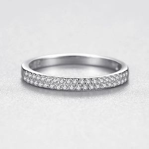 Minimalist S925 sterling silver double row pavé set diamond ring with sparkling zircons