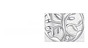 Macro shot of silver Tree of Life stud earring with handcrafted sparkling zircon setting