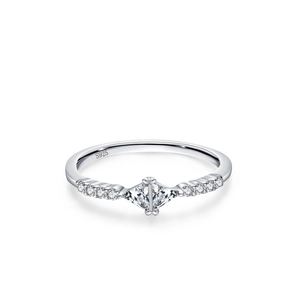Elegant 925 sterling silver ring with a rhombus-cut diamond and micro-pave accents
