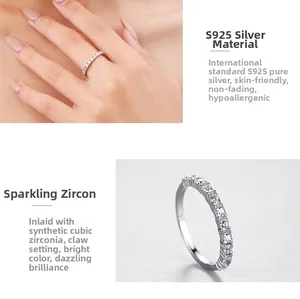 Macro detail of S925 sterling silver ring with cubic zirconia stones in claw setting
