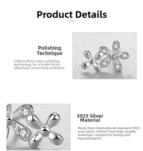 Detailed macro view of S925 sterling silver daisy earrings with zircon micro-pave