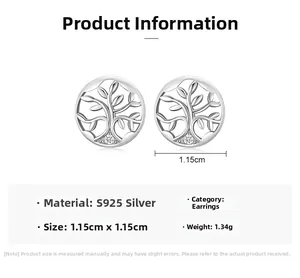 Macro view of S925 sterling silver Tree of Life earrings with cubic zirconia inlay details
