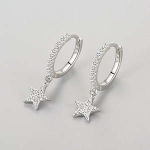 Elegant S925 sterling silver star hoop earrings with micro-pave cubic zirconia crystals