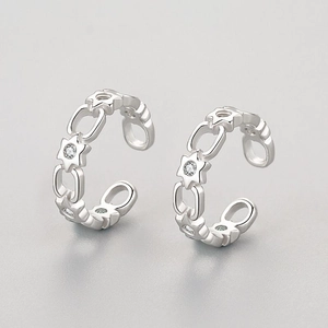 S925 sterling silver chain ear cuff with zircon stars for women, non-pierced earring