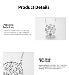 Detail der S925 Silber Baum des Lebens Kette mit fein gefassten Zirkonia-Akzenten