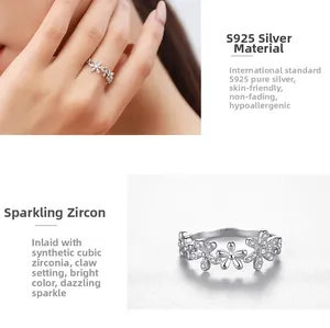 Détail de la bague marguerite en argent sterling S925 avec micro-incrustation de zircon