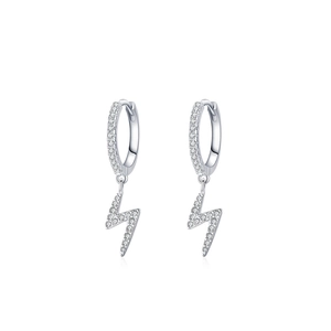 Elegant 925 sterling silver hoop earrings with lightning bolt pendants and white zircons