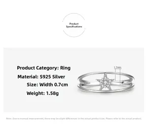 Détails de la bague double en argent S925 avec dimensions et spécifications de poids