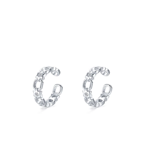 S925 sterling silver ear cuff with chain links and sparkling zircon stars on white background