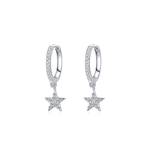 Sparkling S925 sterling silver star hoop earrings with micro-set white zircon stones