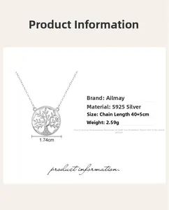 Makroaufnahme von S925 Sterlingsilber Lebensbaum Anhänger mit Zirkonia und Maßen