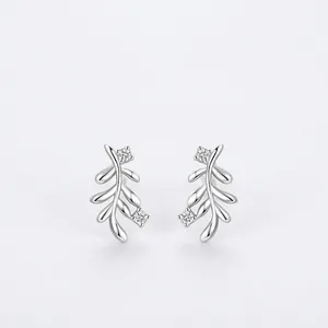 925 Sterling Silver Leaf Stud Earrings For Women Forest Style Fresh Inlaid Rhinestone Branch Ear Accessories Jewelry Gift