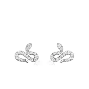 S925 Sterling Silver Snake Stud Earrings For Women Sparkling Rhinestone Serpent Shape Minimalist Trendy Jewelry Gift