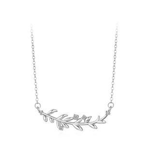 Minimalist S925 silver leaf necklace featuring olive branch pendant with zircon accents