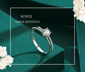 Détail macro de la bague en argent avec monture à quatre griffes et pavé de diamants