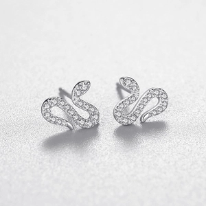 Sparkling S925 sterling silver snake stud earrings with full cubic zirconia stones