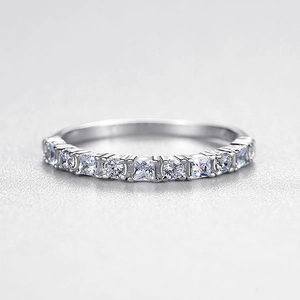 Minimalist S925 sterling silver ring with alternating round and square cubic zirconia stones