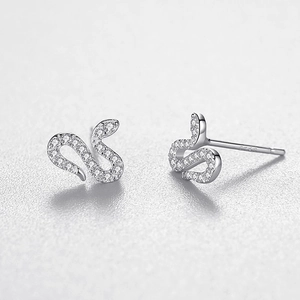 Elegant S925 sterling silver snake stud earrings with sparkling pavé cubic zirconia