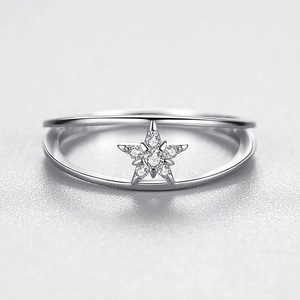 Bague double couche en argent sterling S925 avec étoiles et zircons brillants pour femme