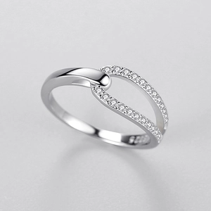S925 sterling silver ring with interlocking bands and micro-pave sparkling cubic zirconia
