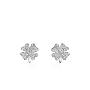 S925 sterling silver four leaf clover stud earrings with full crystal zircon pave