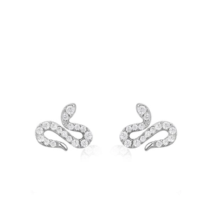 Elegant S925 sterling silver snake stud earrings with shimmering paved zircon crystals